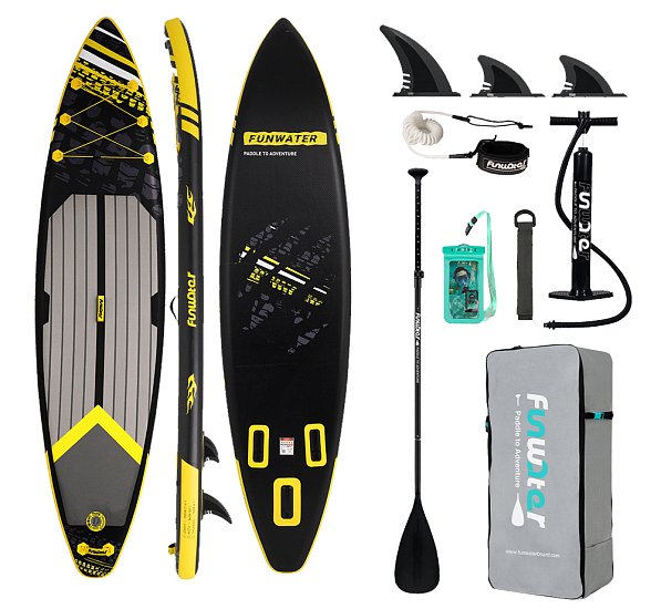 Paddleboard 350x84x15 cm with accessories black and yellow